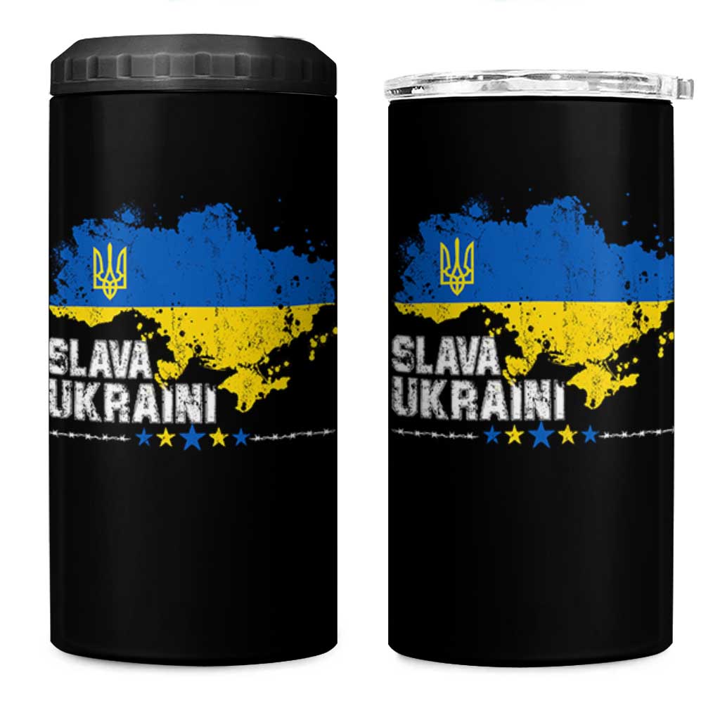 Slava Ukraini Ukraine Flag 4 in 1 Can Cooler Tumbler Patriot Patriotic Ukrainian National Flag