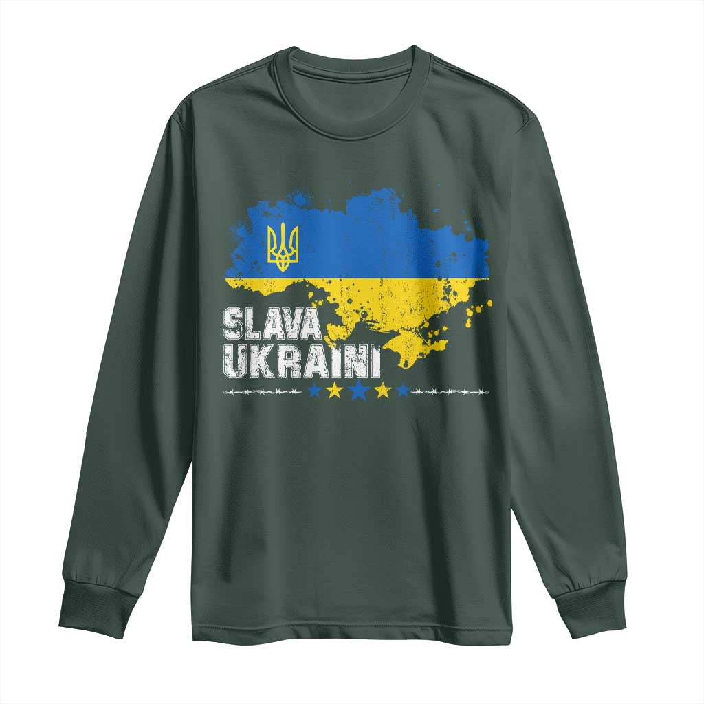 Slava Ukraini Ukraine Flag Long Sleeve Shirt Patriot Patriotic Ukrainian National Flag