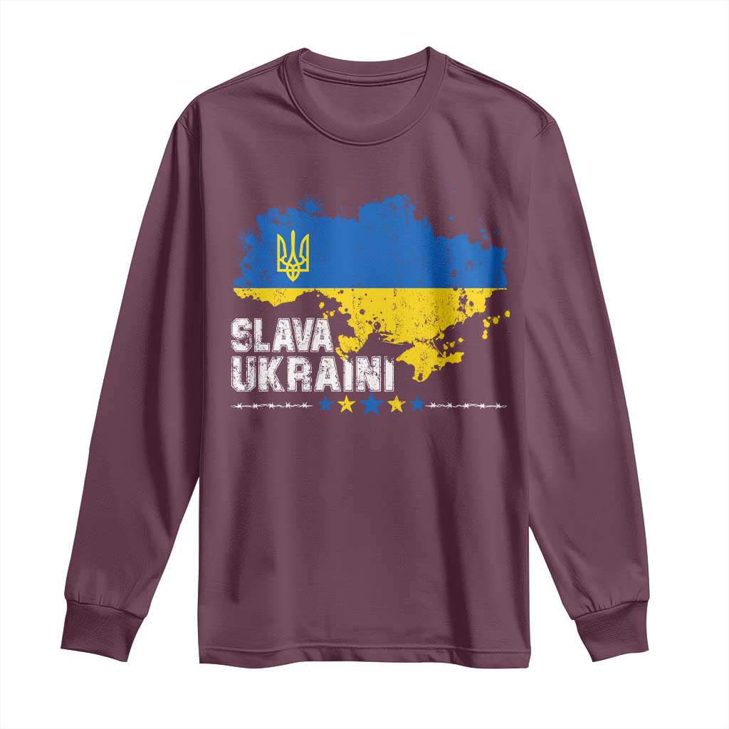 Slava Ukraini Ukraine Flag Long Sleeve Shirt Patriot Patriotic Ukrainian National Flag