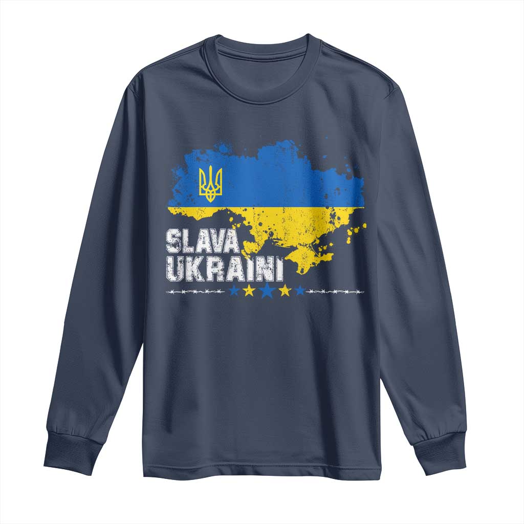 Slava Ukraini Ukraine Flag Long Sleeve Shirt Patriot Patriotic Ukrainian National Flag