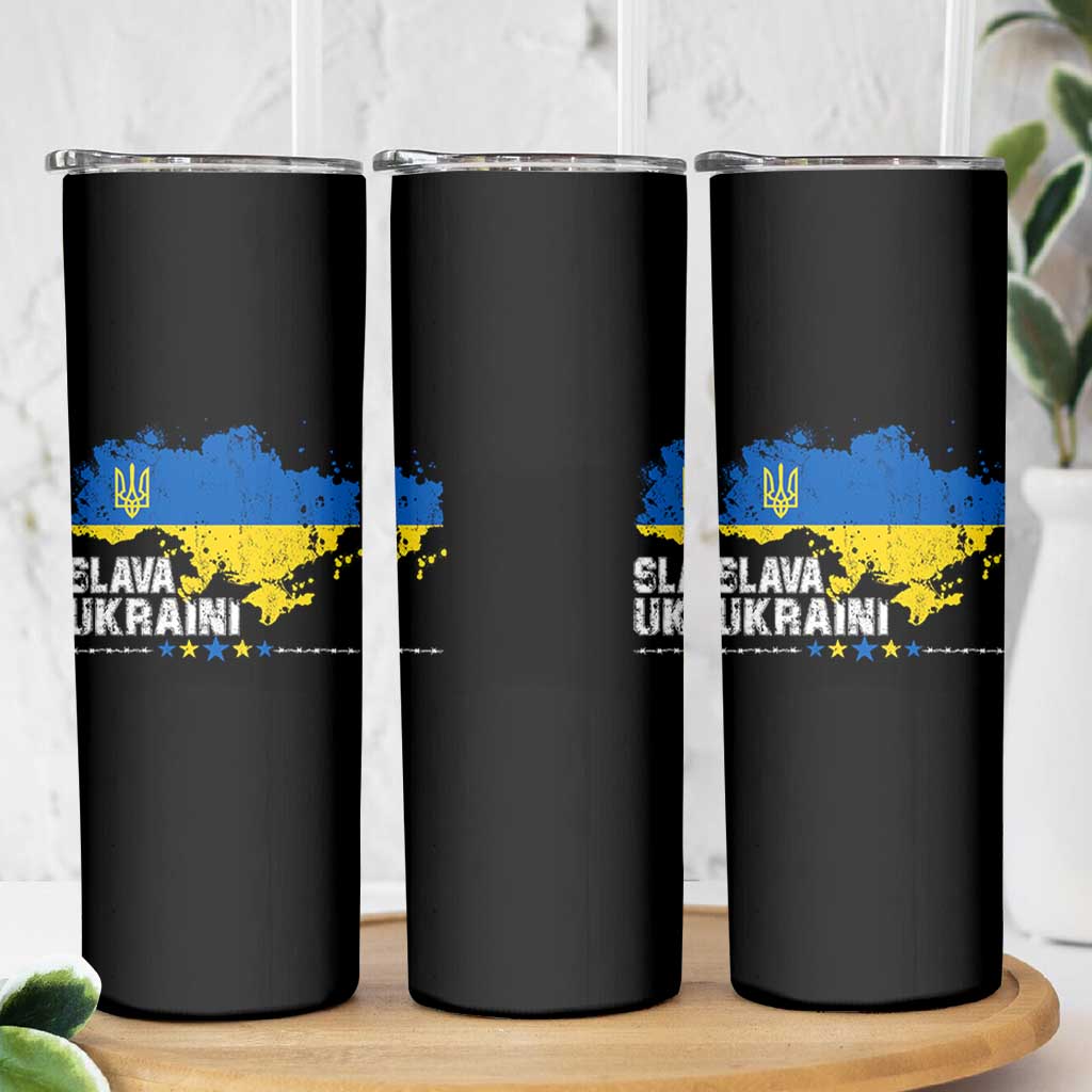 Slava Ukraini Ukraine Flag Skinny Tumbler Patriot Patriotic Ukrainian National Flag