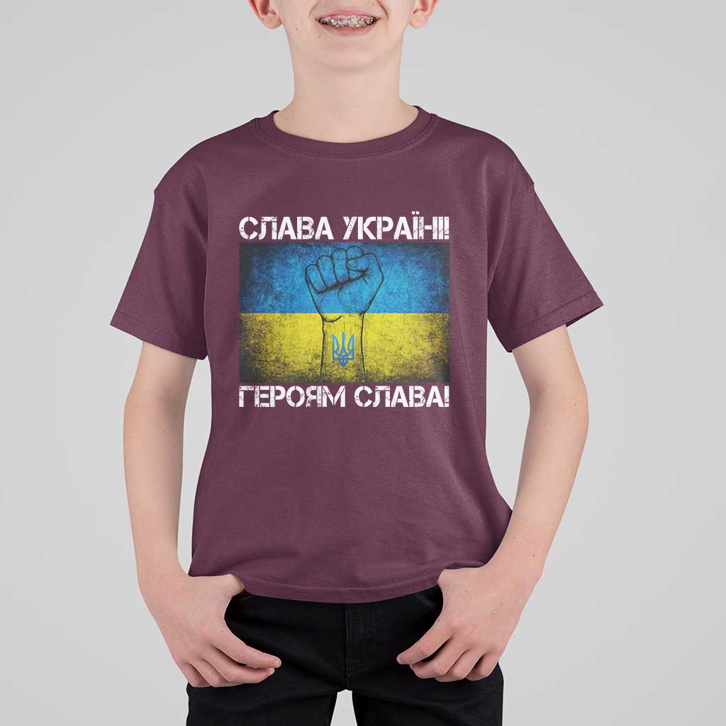 Ukraine Flag T Shirt For Kid Glory to the Heroes Ukrainian Patriot Patriotic