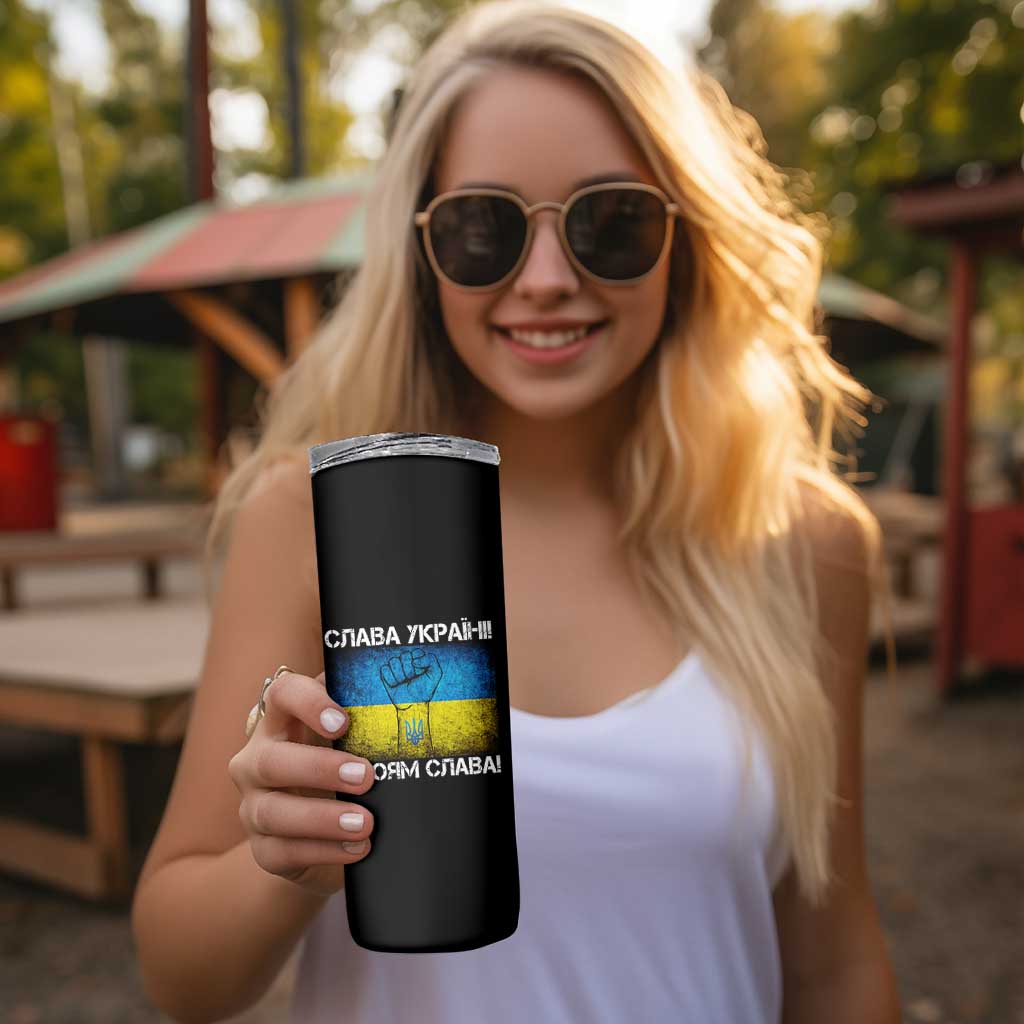 Ukraine Flag Skinny Tumbler Glory to the Heroes Ukrainian Patriot Patriotic