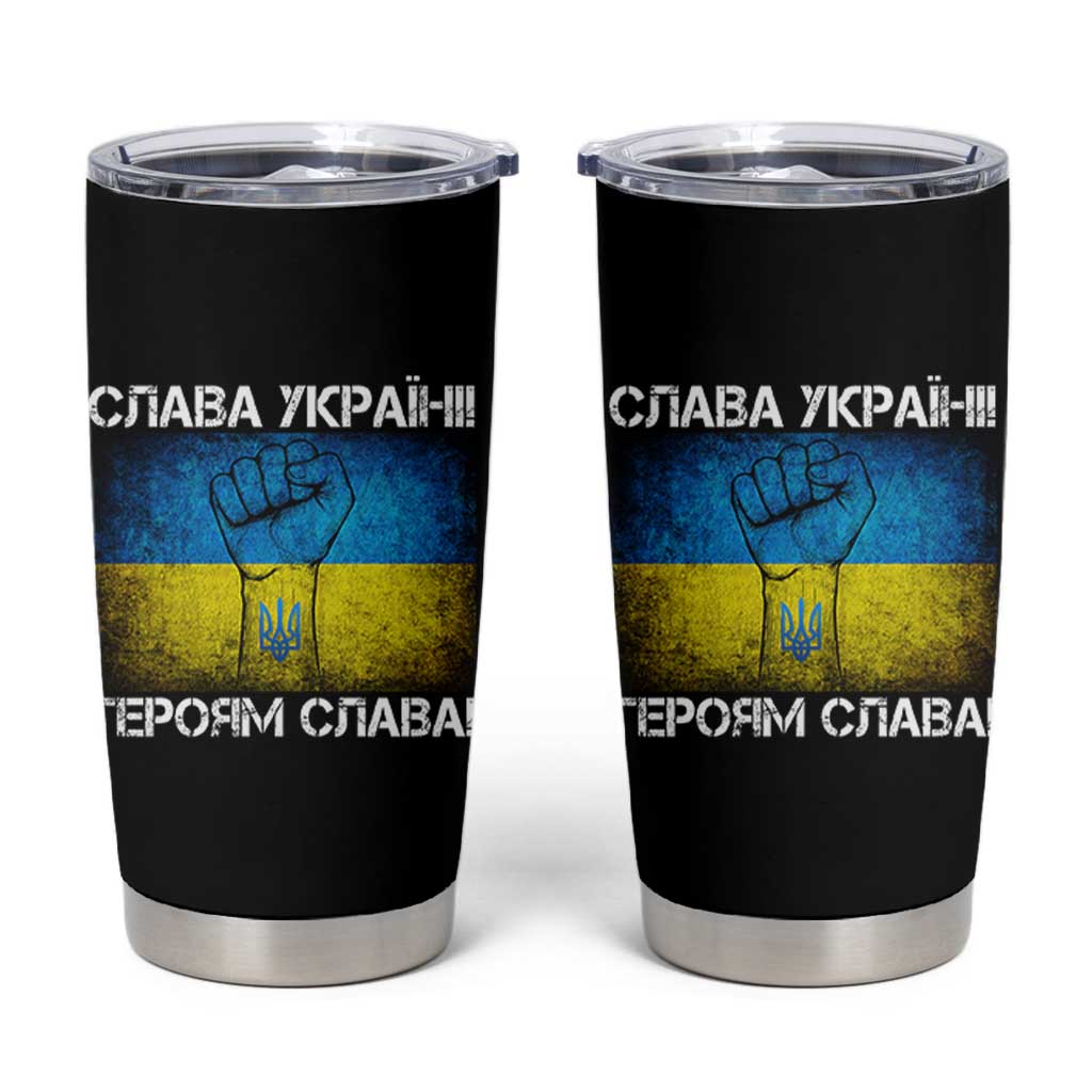 Ukraine Flag Tumbler Cup Glory to the Heroes Ukrainian Patriot Patriotic