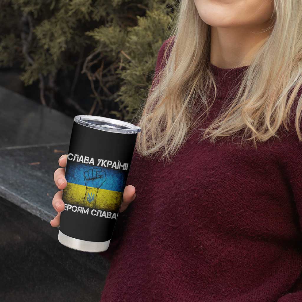 Ukraine Flag Tumbler Cup Glory to the Heroes Ukrainian Patriot Patriotic