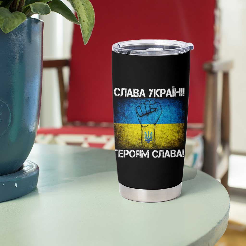 Ukraine Flag Tumbler Cup Glory to the Heroes Ukrainian Patriot Patriotic