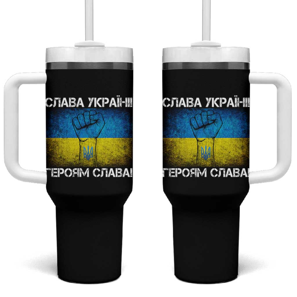 Ukraine Flag Tumbler With Handle Glory to the Heroes Ukrainian Patriot Patriotic