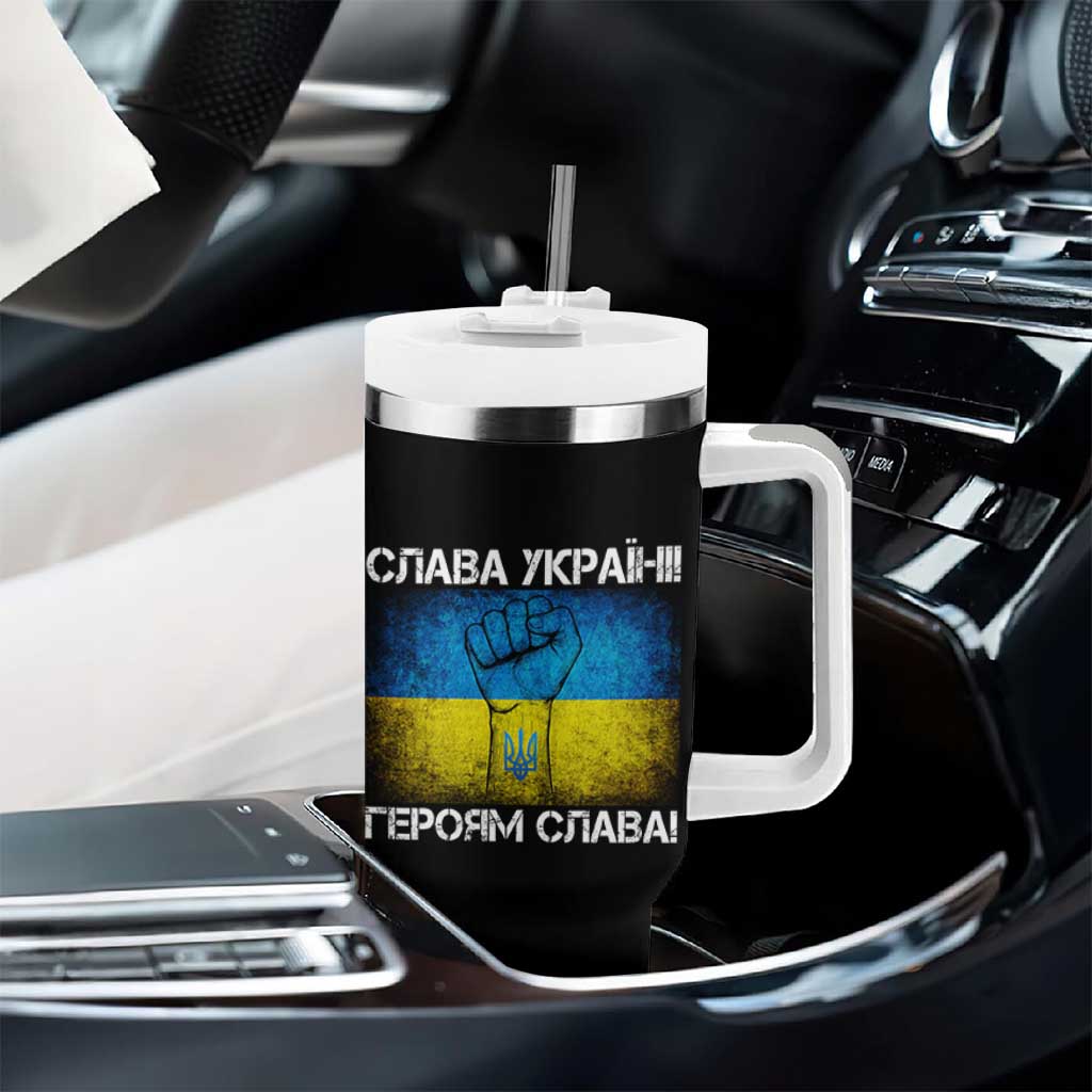 Ukraine Flag Tumbler With Handle Glory to the Heroes Ukrainian Patriot Patriotic