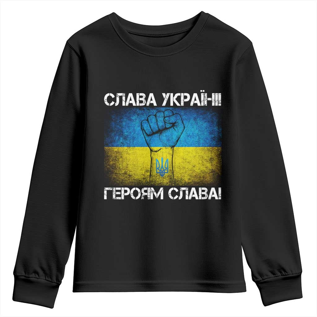 Ukraine Flag Youth Sweatshirt Glory to the Heroes Ukrainian Patriot Patriotic