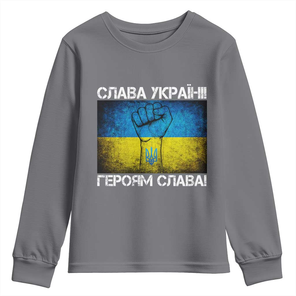 Ukraine Flag Youth Sweatshirt Glory to the Heroes Ukrainian Patriot Patriotic