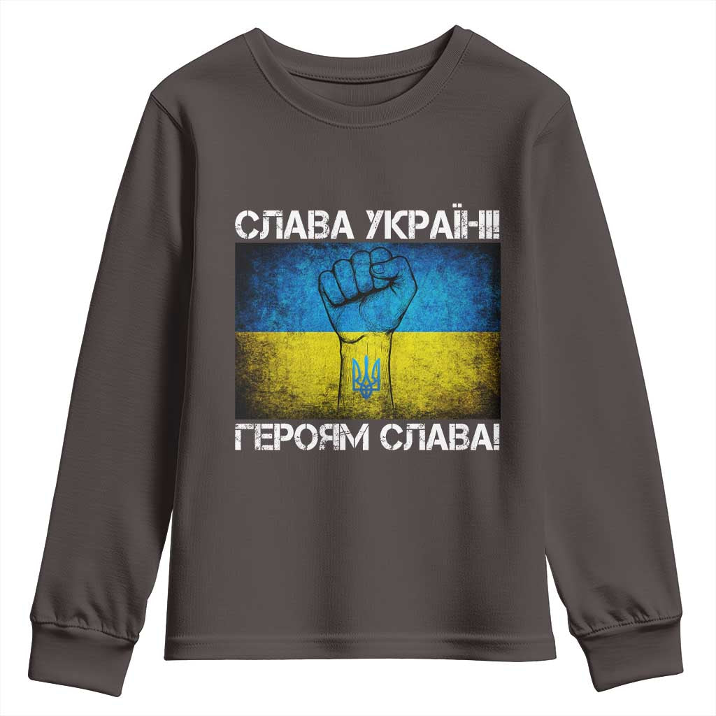 Ukraine Flag Youth Sweatshirt Glory to the Heroes Ukrainian Patriot Patriotic