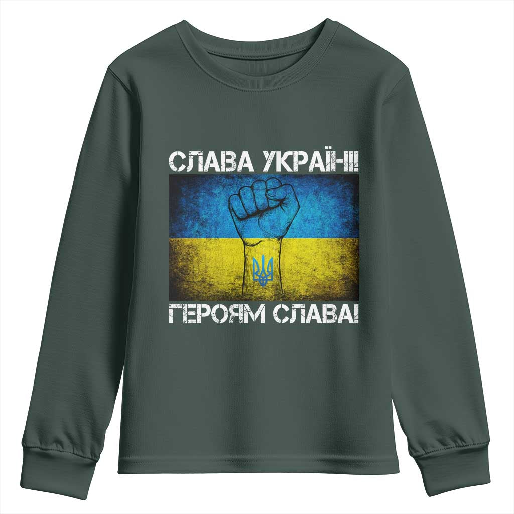Ukraine Flag Youth Sweatshirt Glory to the Heroes Ukrainian Patriot Patriotic