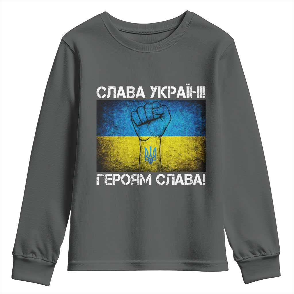 Ukraine Flag Youth Sweatshirt Glory to the Heroes Ukrainian Patriot Patriotic