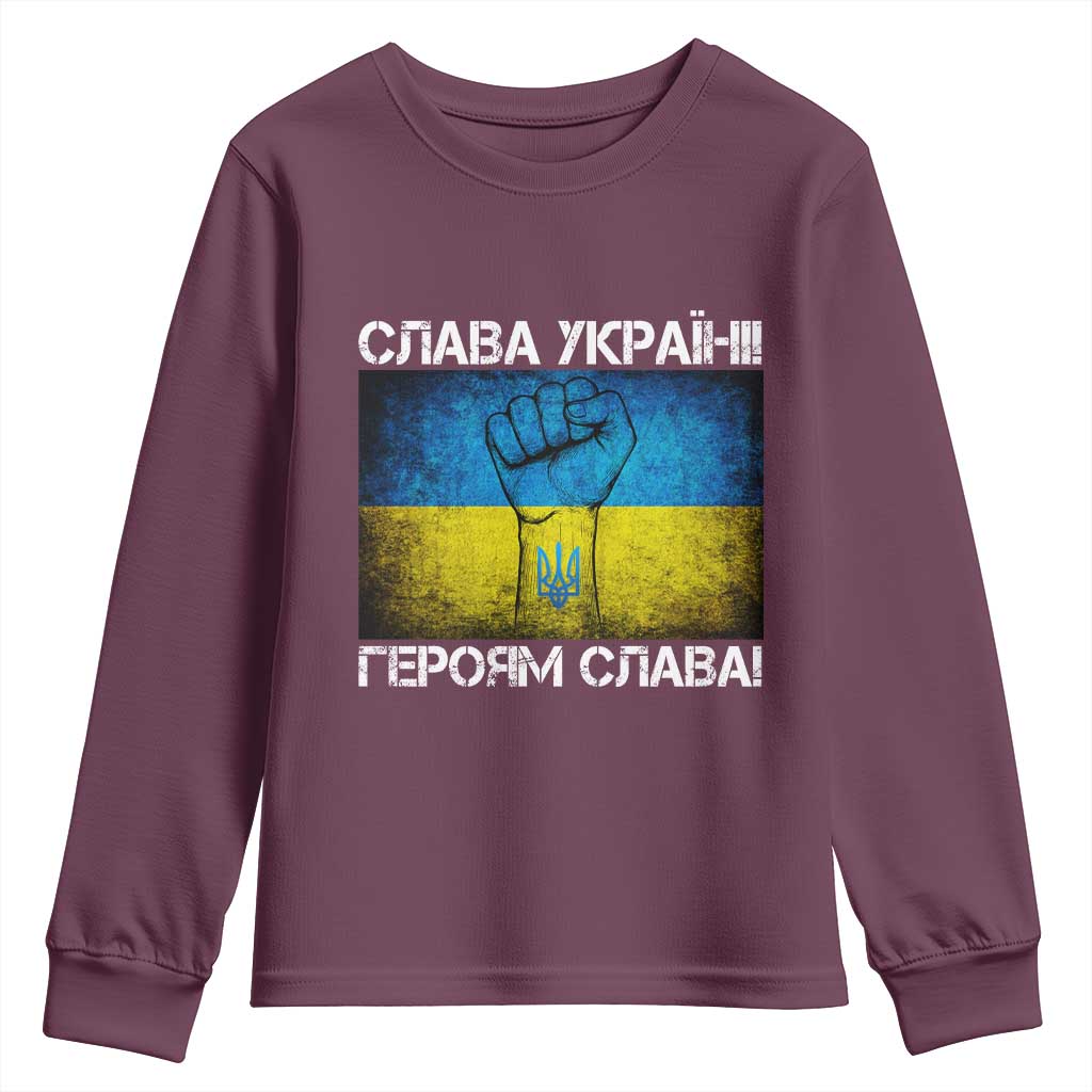 Ukraine Flag Youth Sweatshirt Glory to the Heroes Ukrainian Patriot Patriotic