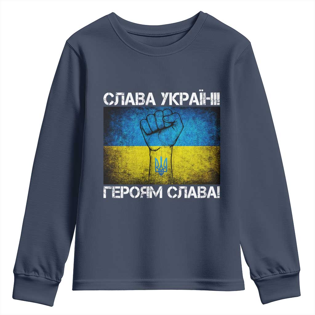 Ukraine Flag Youth Sweatshirt Glory to the Heroes Ukrainian Patriot Patriotic