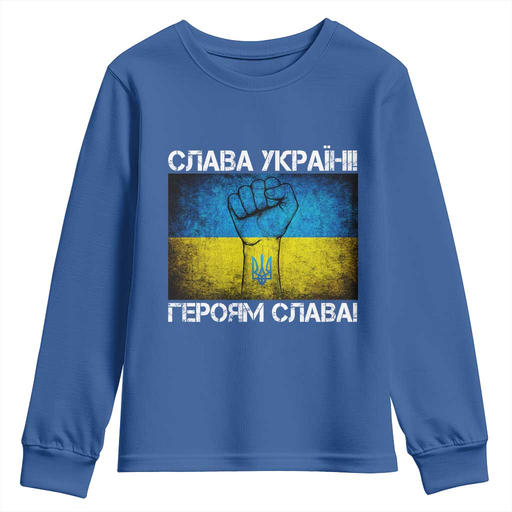 Ukraine Flag Youth Sweatshirt Glory to the Heroes Ukrainian Patriot Patriotic