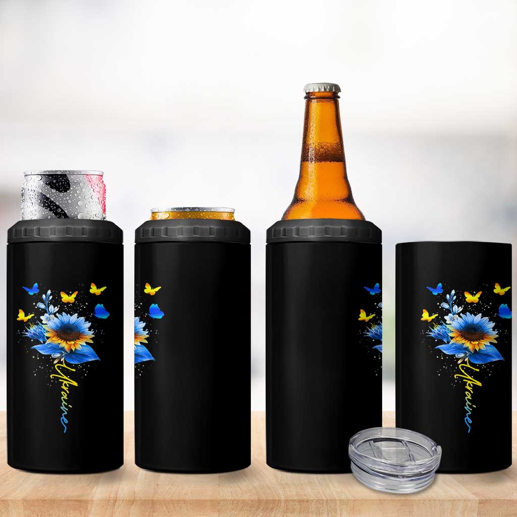 Sunflower Ukraine Flag 4 in 1 Can Cooler Tumbler Ukrainian Butterflies Flowers