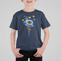 Sunflower Ukraine Flag T Shirt For Kid Ukrainian Butterflies Flowers
