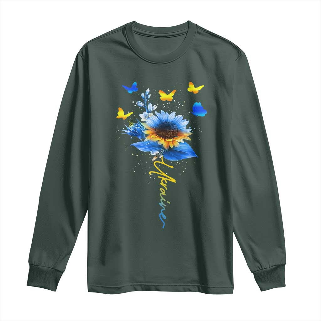 Sunflower Ukraine Flag Long Sleeve Shirt Ukrainian Butterflies Flowers