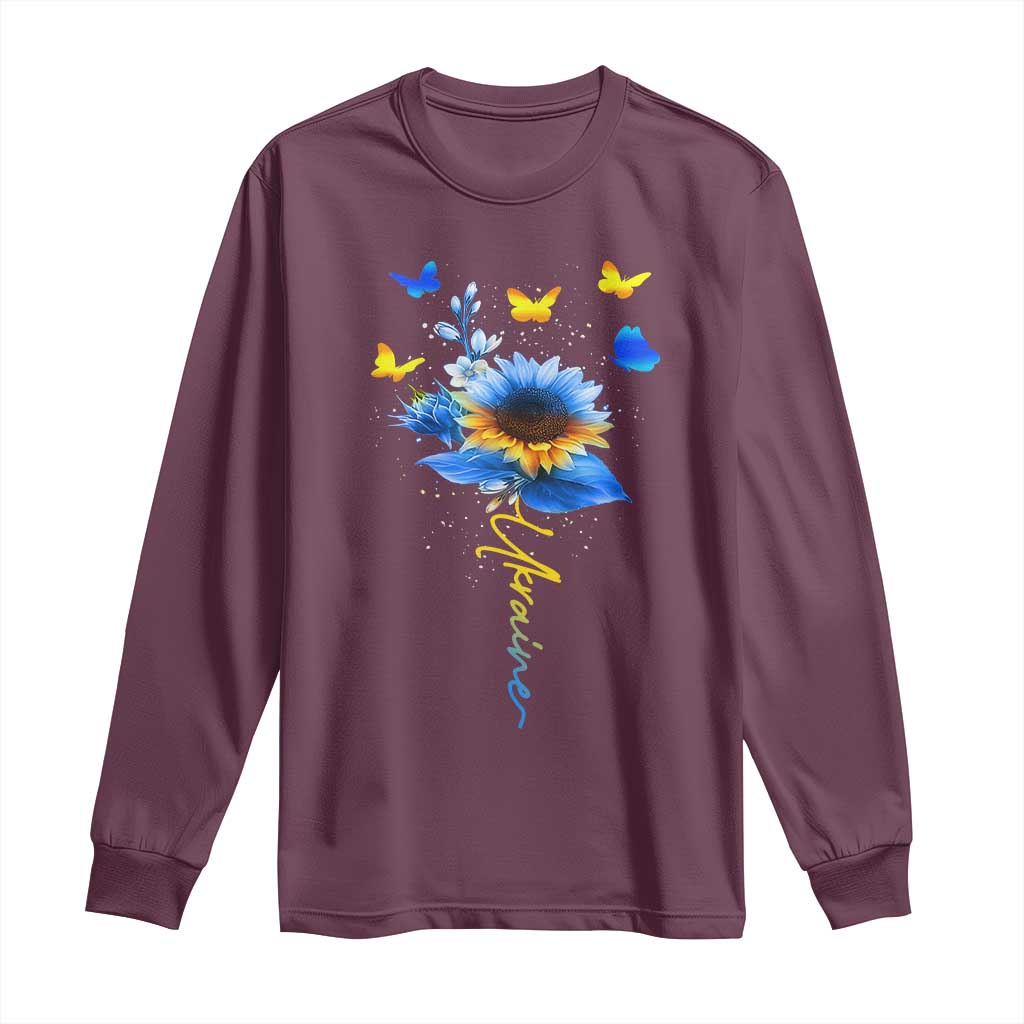 Sunflower Ukraine Flag Long Sleeve Shirt Ukrainian Butterflies Flowers