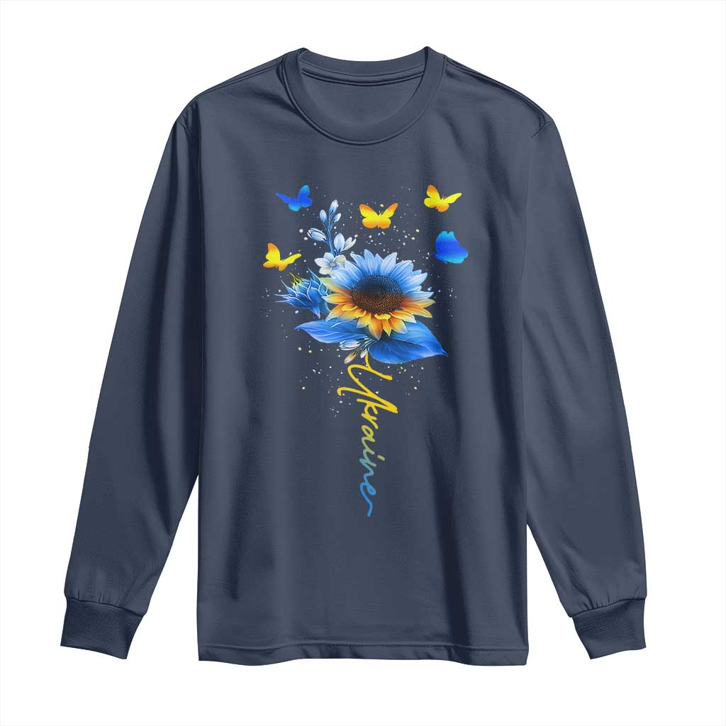 Sunflower Ukraine Flag Long Sleeve Shirt Ukrainian Butterflies Flowers