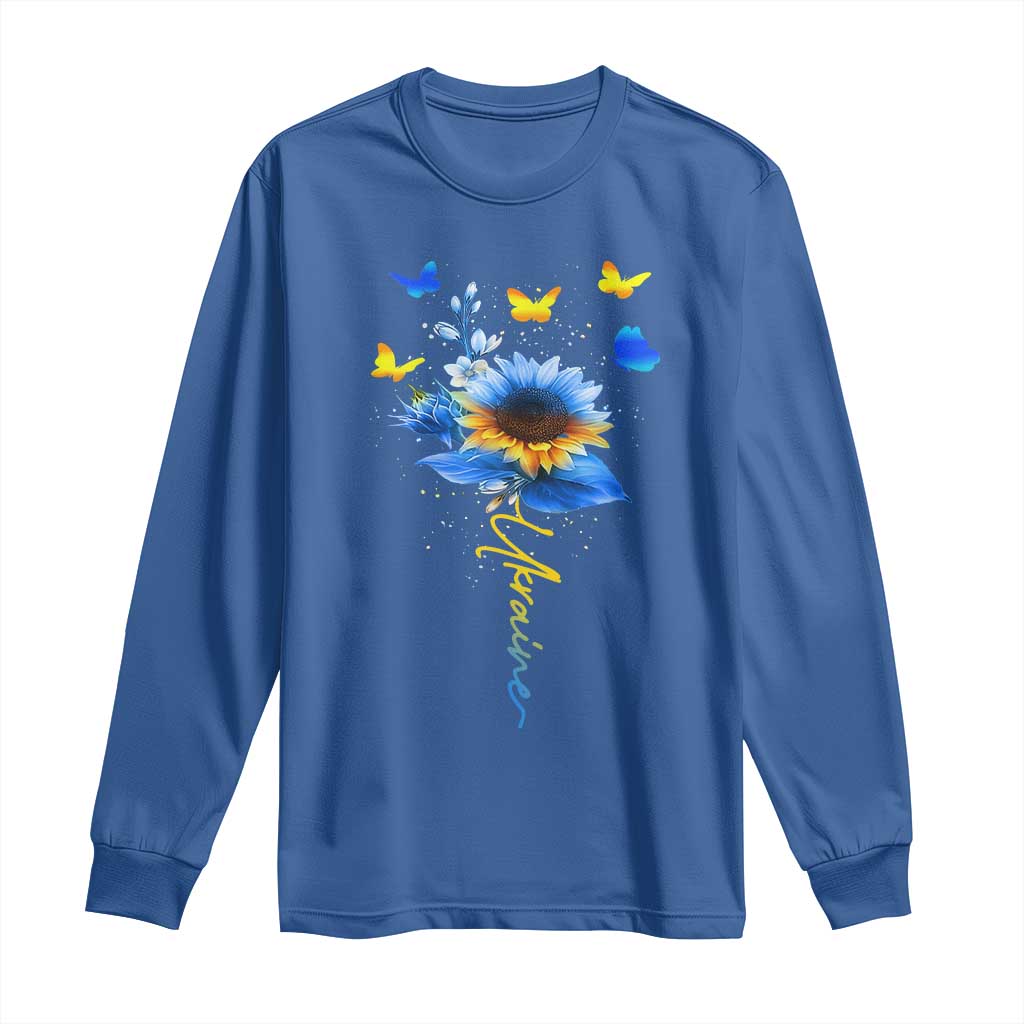 Sunflower Ukraine Flag Long Sleeve Shirt Ukrainian Butterflies Flowers