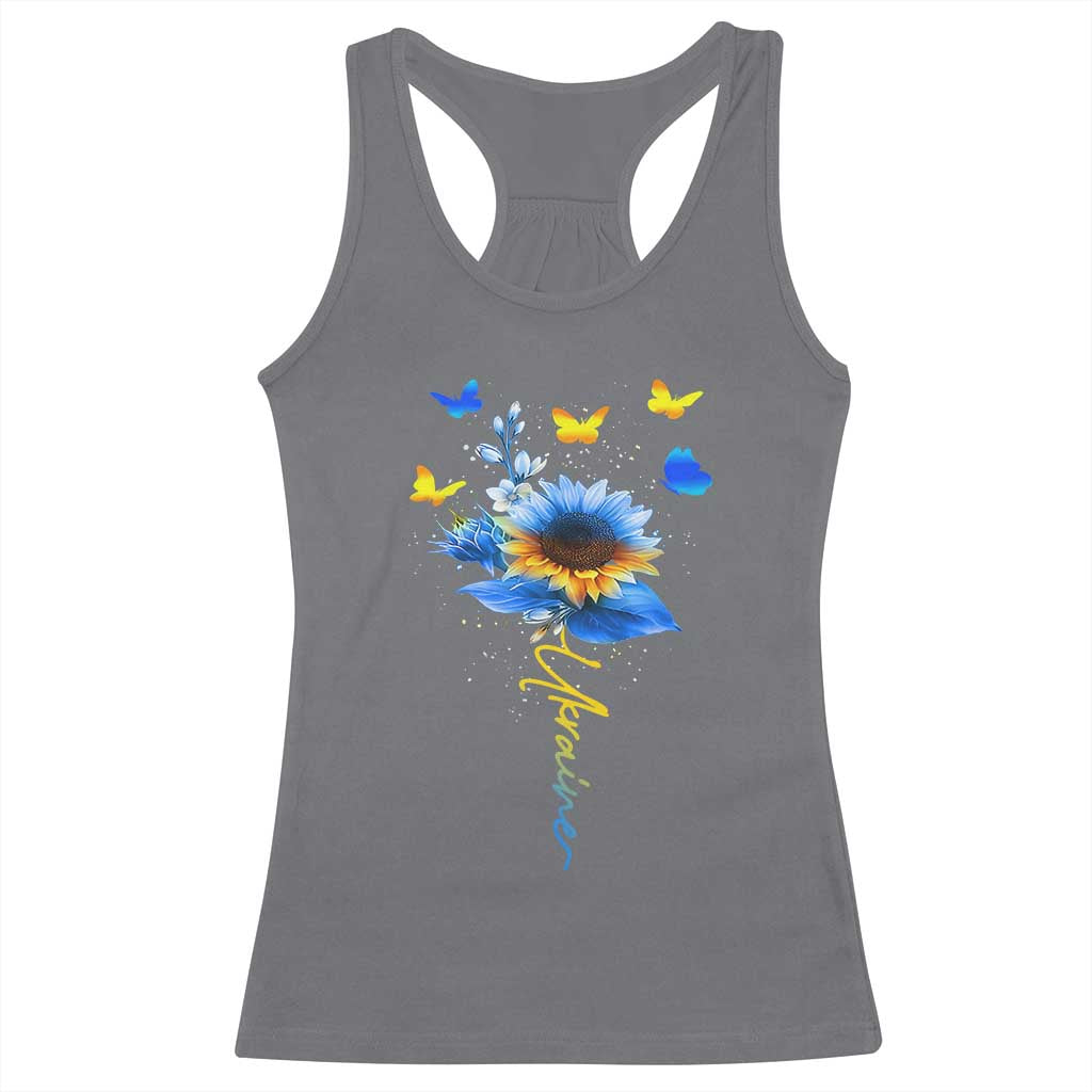 Sunflower Ukraine Flag Racerback Tank Top Ukrainian Butterflies Flowers