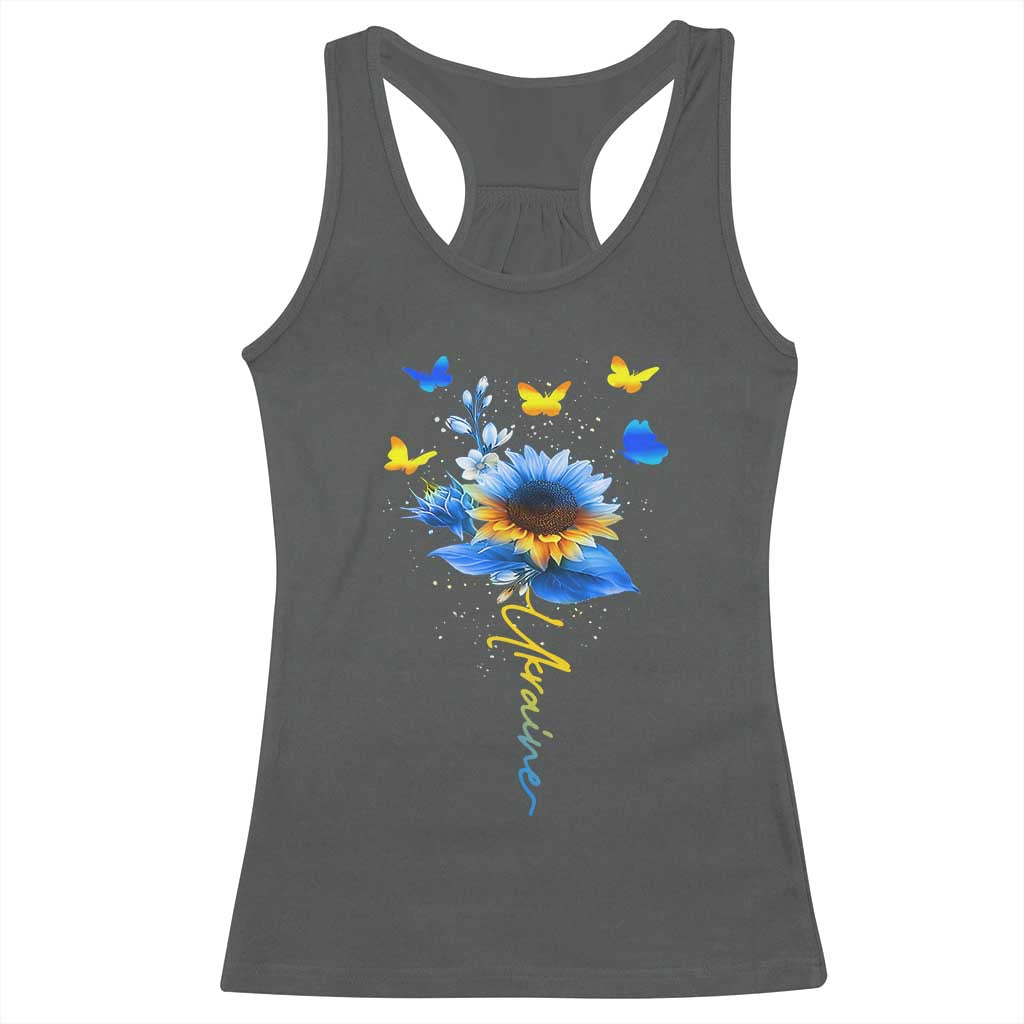 Sunflower Ukraine Flag Racerback Tank Top Ukrainian Butterflies Flowers