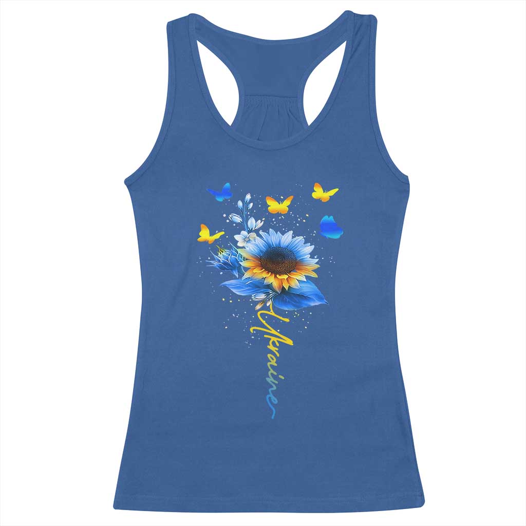 Sunflower Ukraine Flag Racerback Tank Top Ukrainian Butterflies Flowers