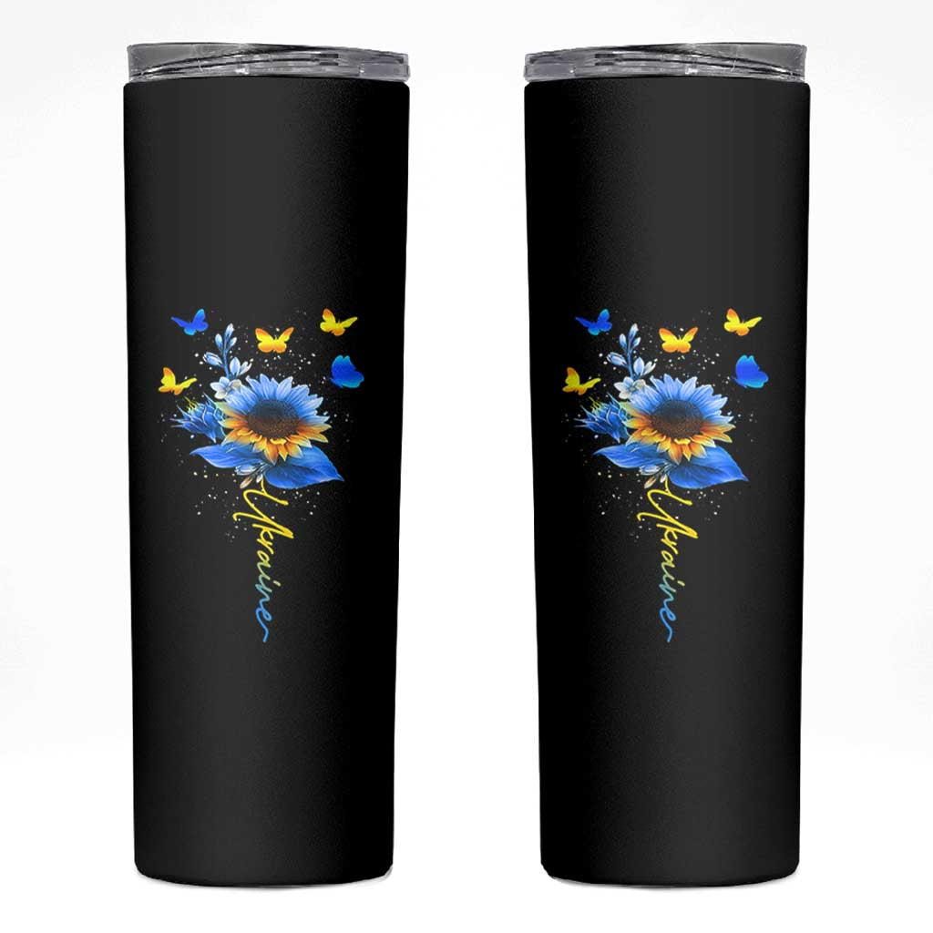 Sunflower Ukraine Flag Skinny Tumbler Ukrainian Butterflies Flowers