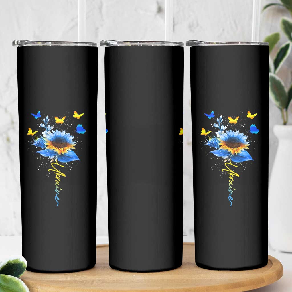 Sunflower Ukraine Flag Skinny Tumbler Ukrainian Butterflies Flowers