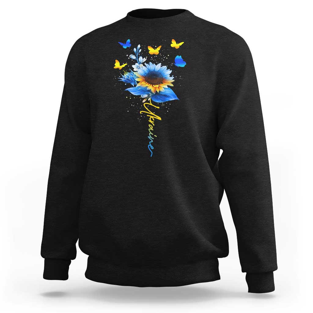 Sunflower Ukraine Flag Sweatshirt Ukrainian Butterflies Flowers