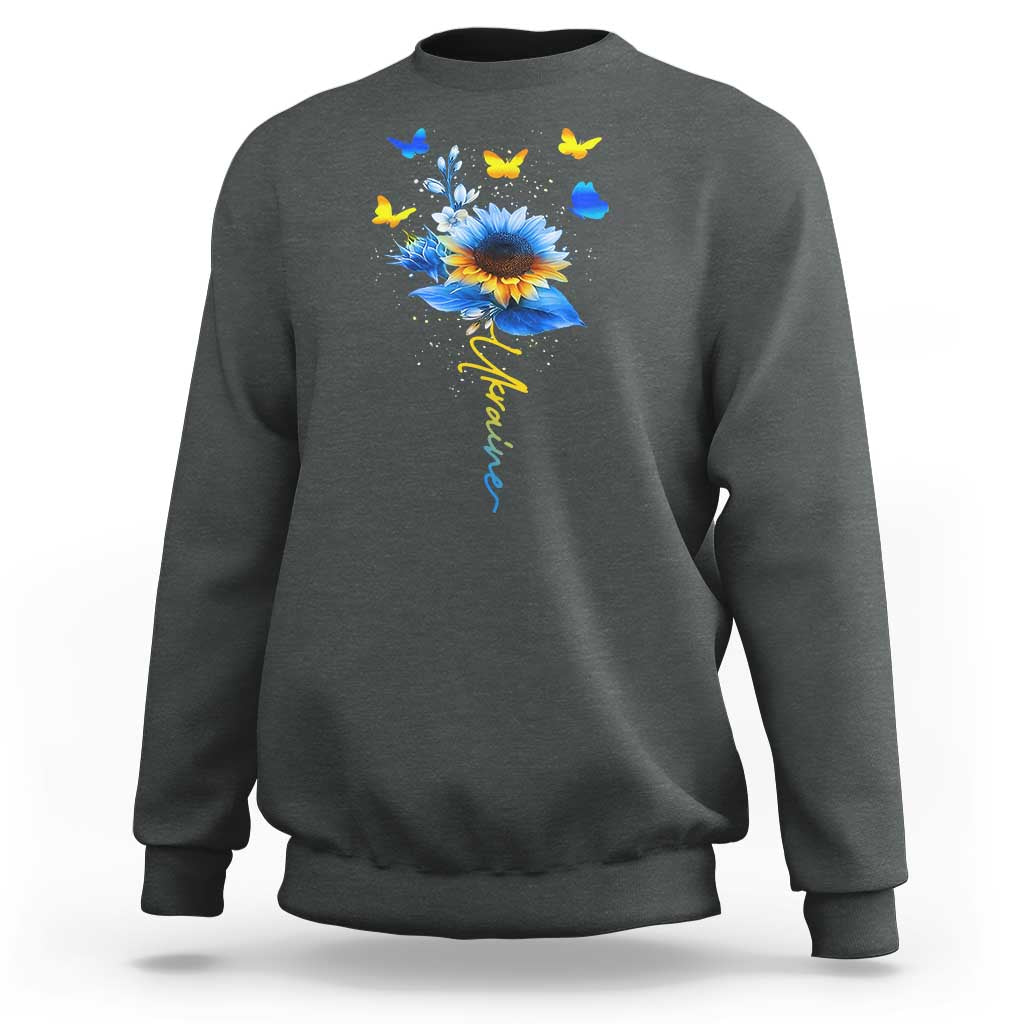 Sunflower Ukraine Flag Sweatshirt Ukrainian Butterflies Flowers