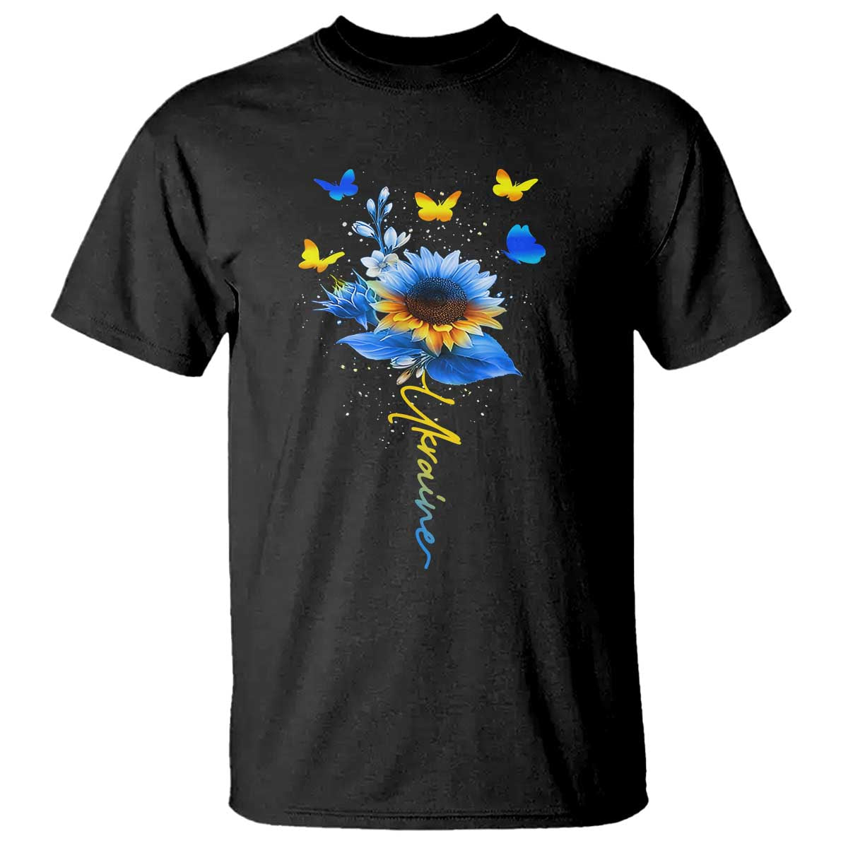 Sunflower Ukraine Flag T Shirt Ukrainian Butterflies Flowers