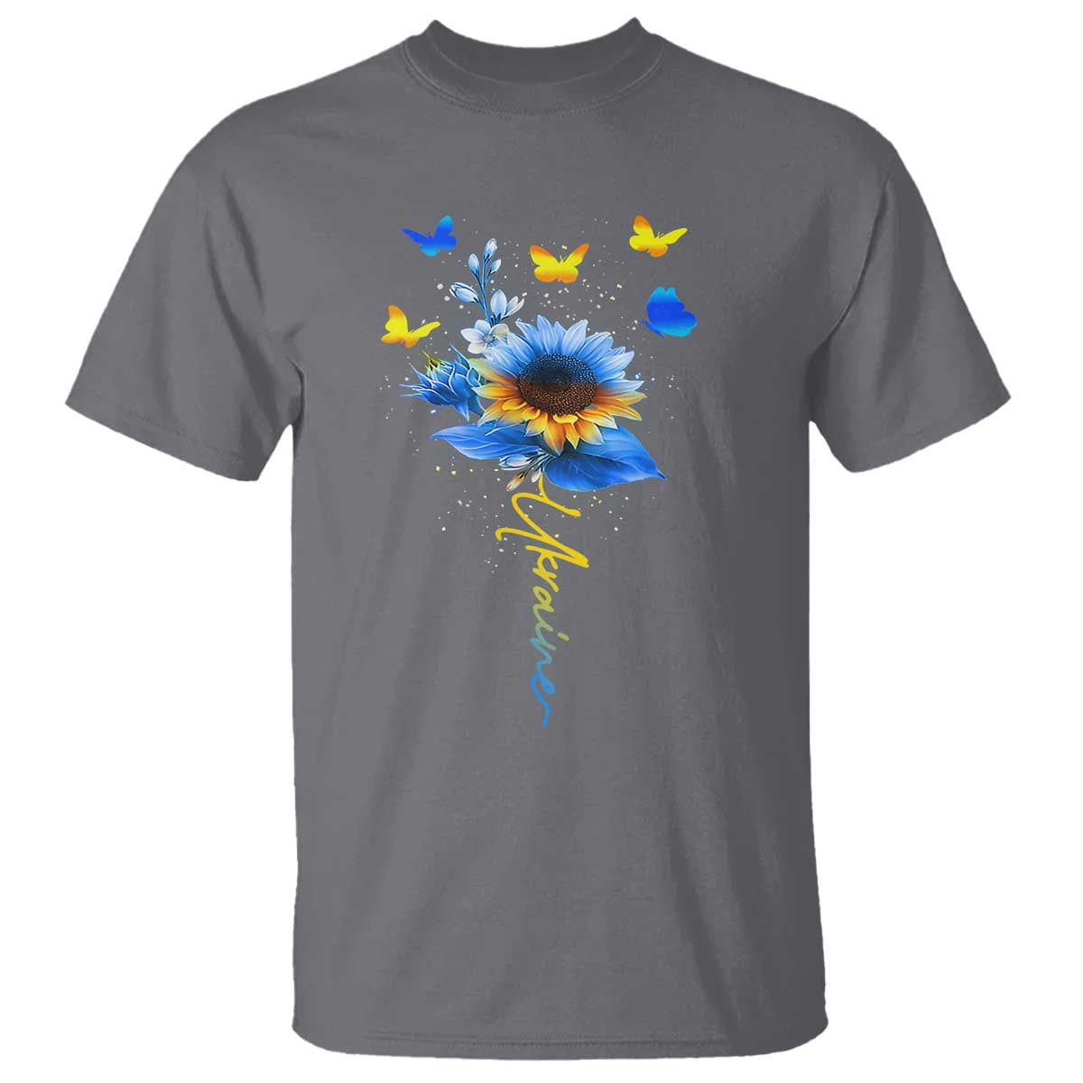 Sunflower Ukraine Flag T Shirt Ukrainian Butterflies Flowers