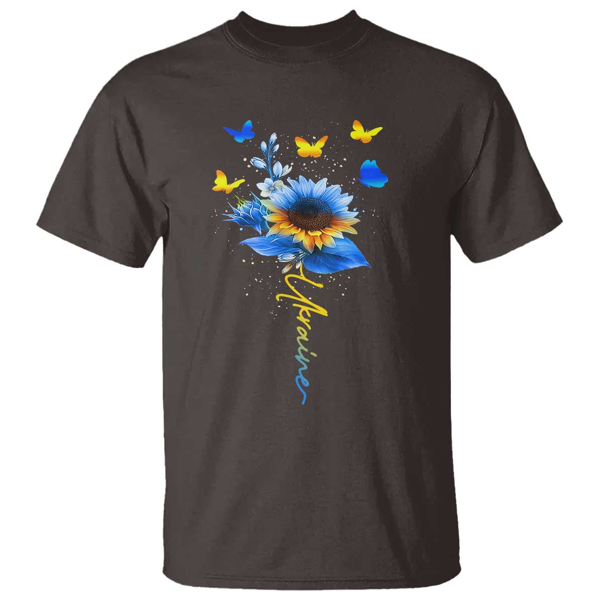 Sunflower Ukraine Flag T Shirt Ukrainian Butterflies Flowers
