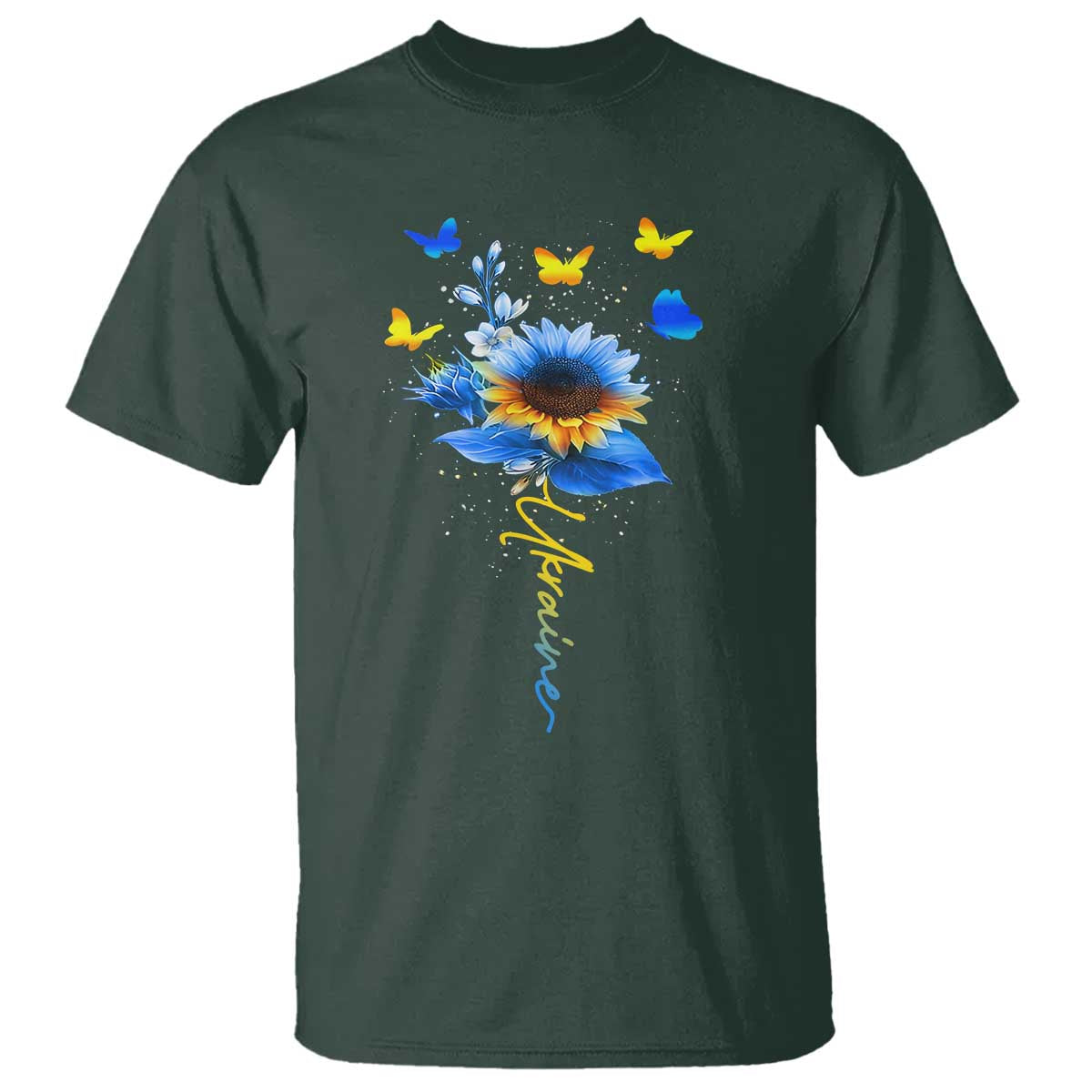Sunflower Ukraine Flag T Shirt Ukrainian Butterflies Flowers