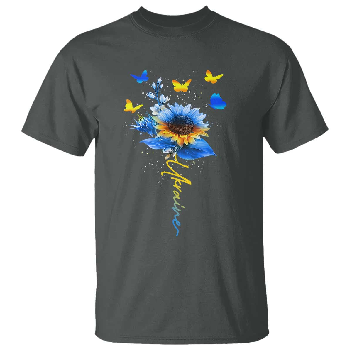 Sunflower Ukraine Flag T Shirt Ukrainian Butterflies Flowers