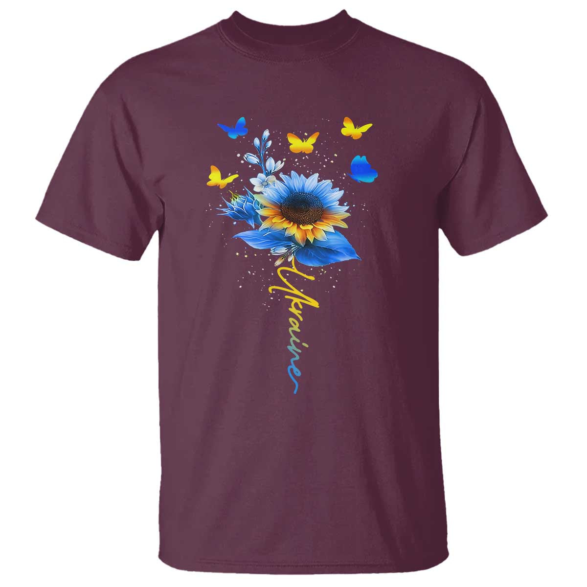 Sunflower Ukraine Flag T Shirt Ukrainian Butterflies Flowers