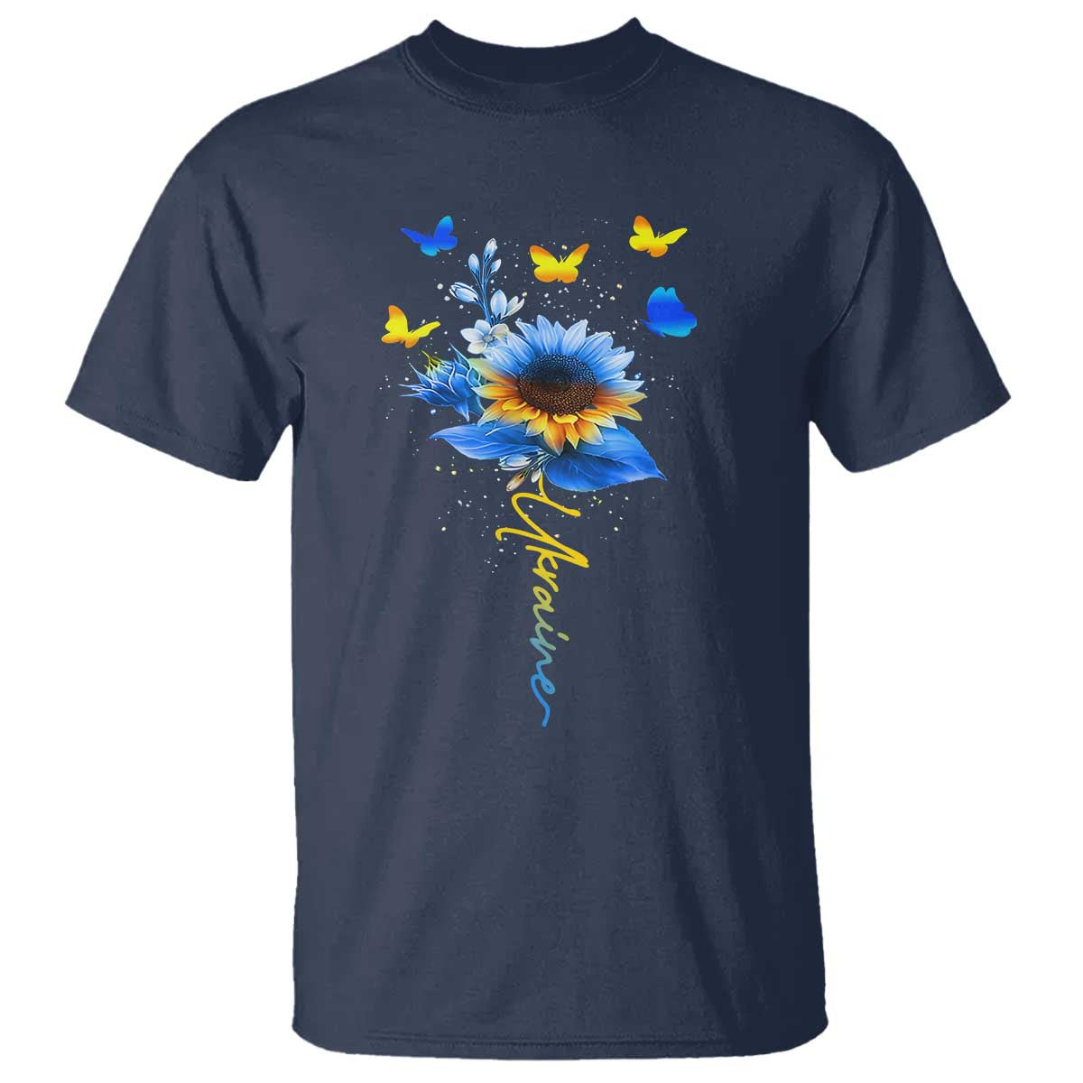 Sunflower Ukraine Flag T Shirt Ukrainian Butterflies Flowers
