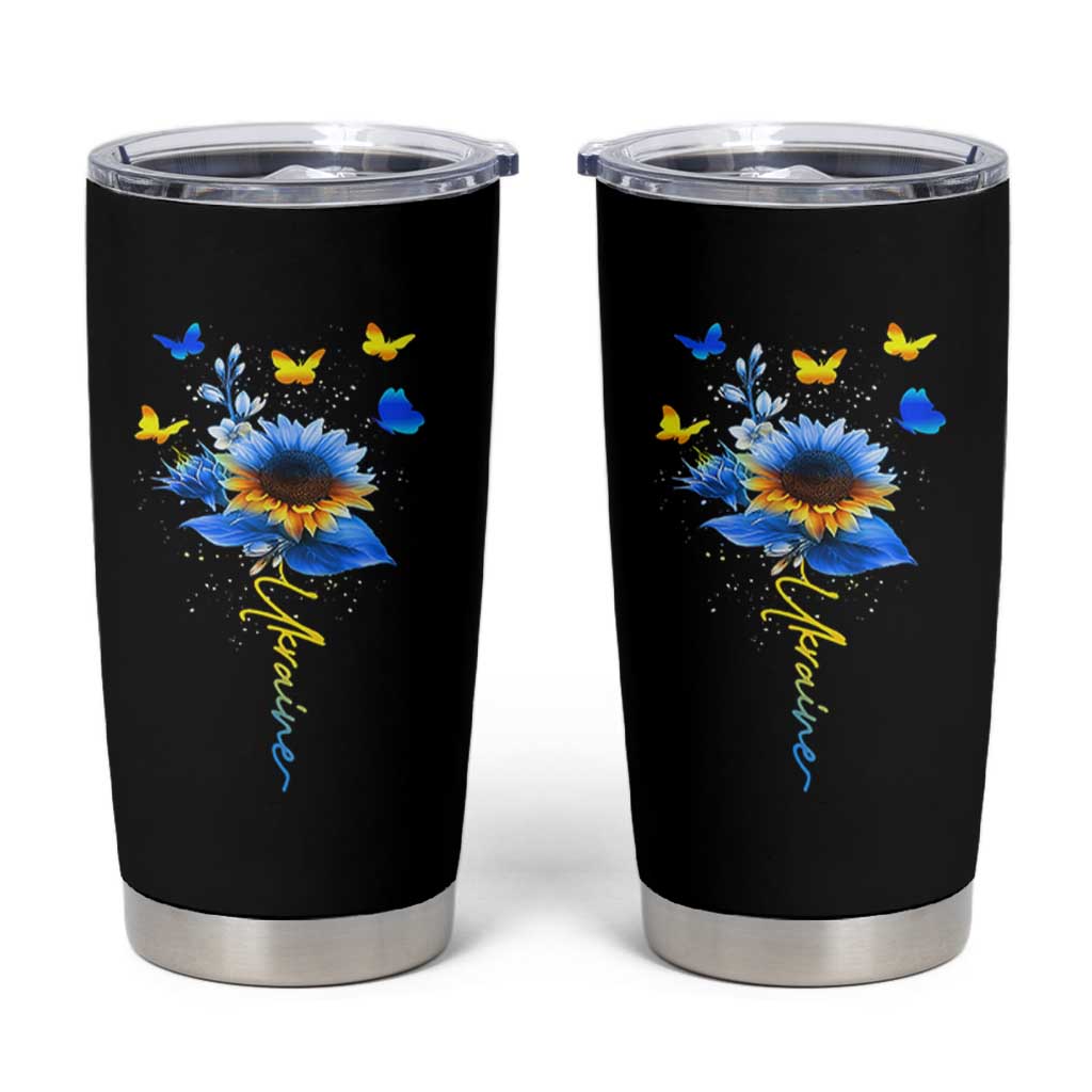 Sunflower Ukraine Flag Tumbler Cup Ukrainian Butterflies Flowers