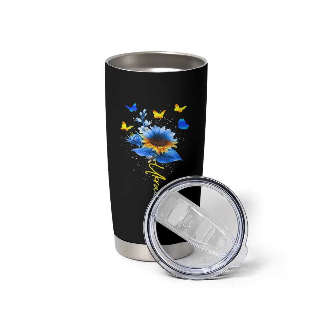 Sunflower Ukraine Flag Tumbler Cup Ukrainian Butterflies Flowers