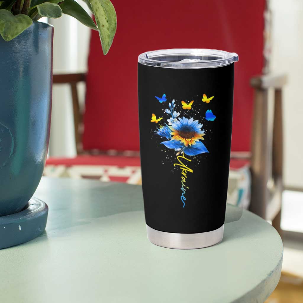 Sunflower Ukraine Flag Tumbler Cup Ukrainian Butterflies Flowers
