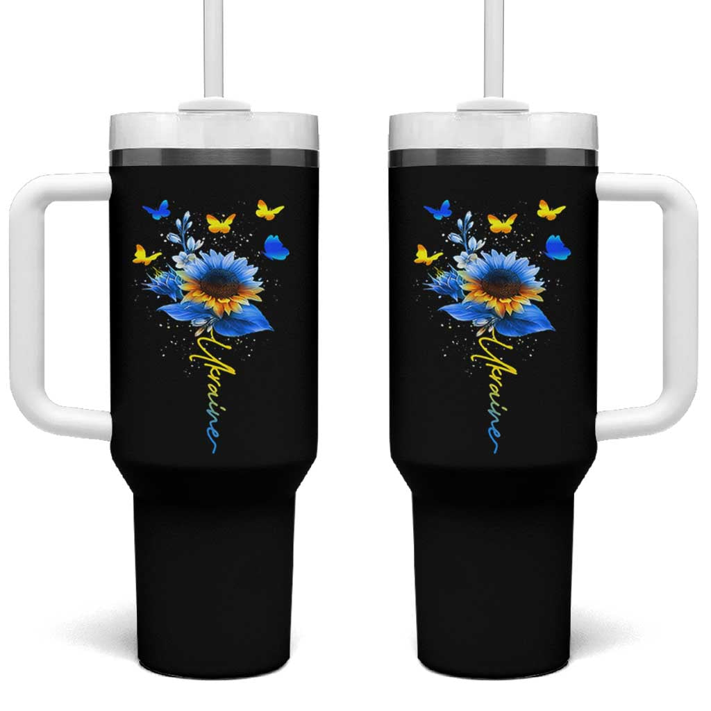 Sunflower Ukraine Flag Tumbler With Handle Ukrainian Butterflies Flowers