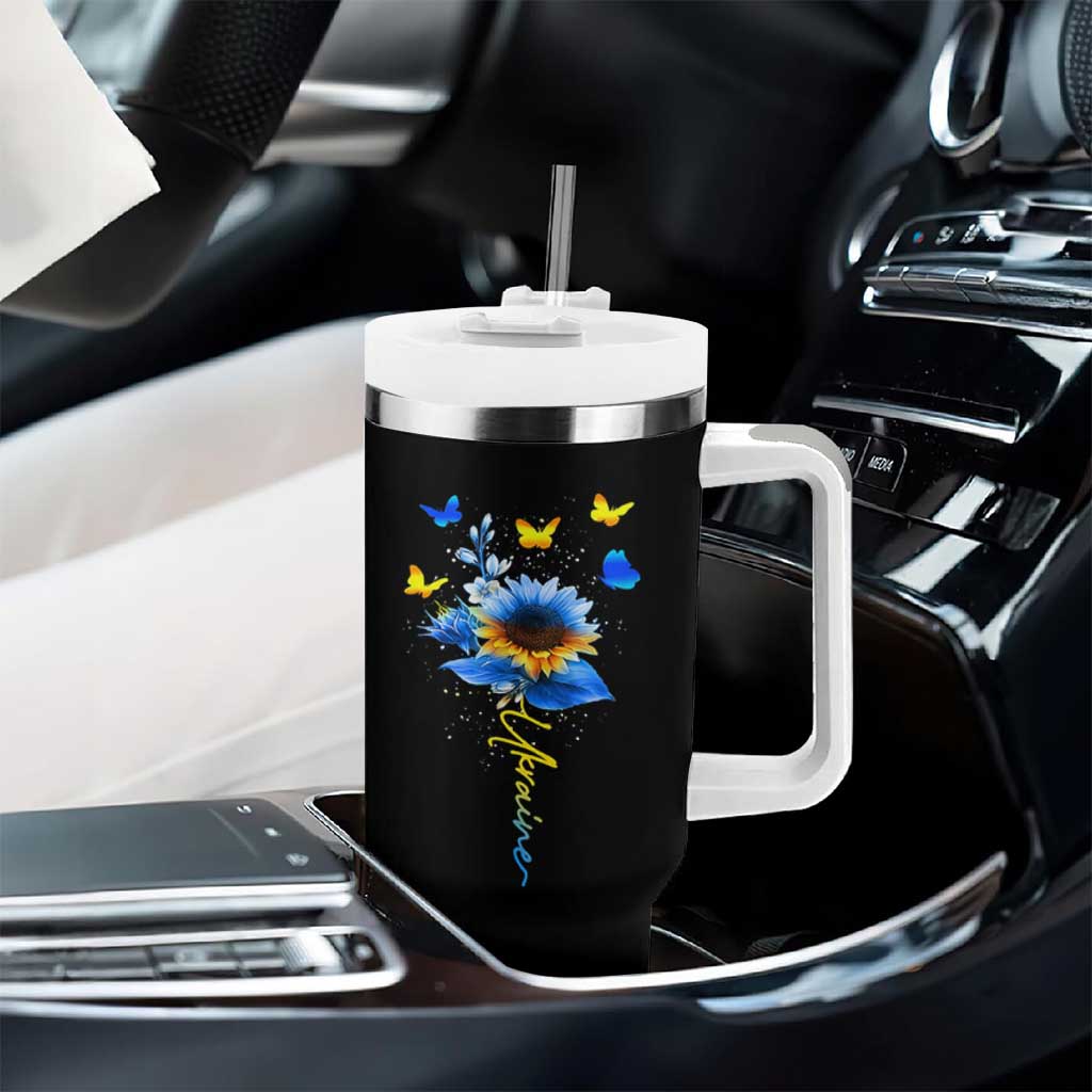 Sunflower Ukraine Flag Tumbler With Handle Ukrainian Butterflies Flowers