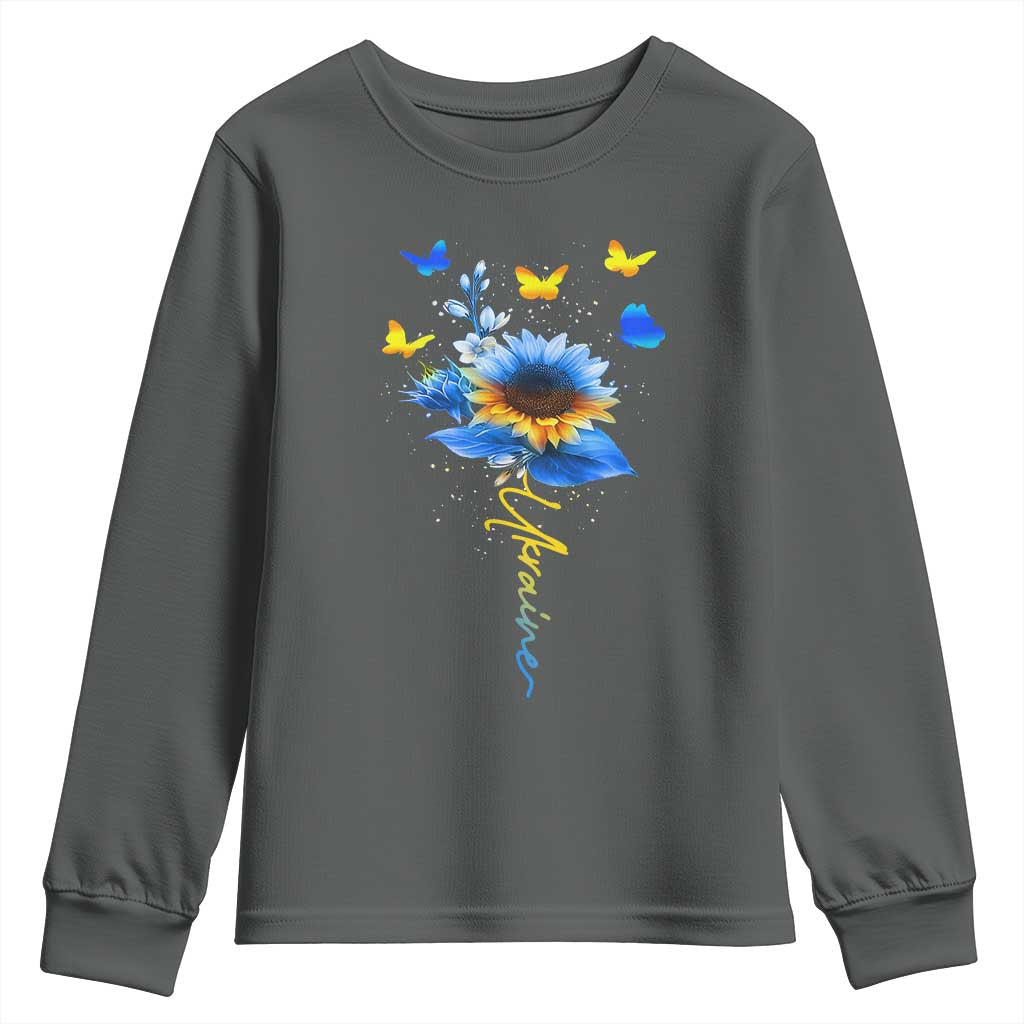 Sunflower Ukraine Flag Youth Sweatshirt Ukrainian Butterflies Flowers