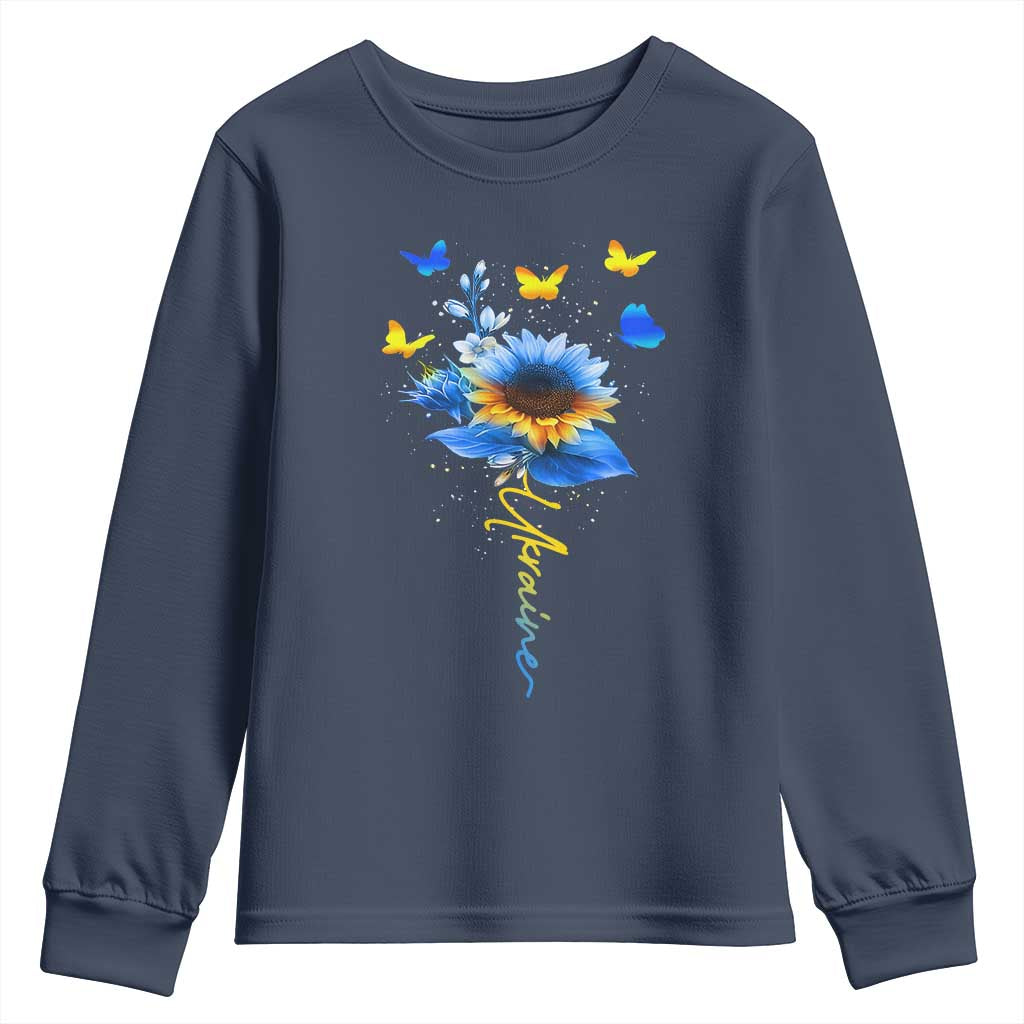 Sunflower Ukraine Flag Youth Sweatshirt Ukrainian Butterflies Flowers