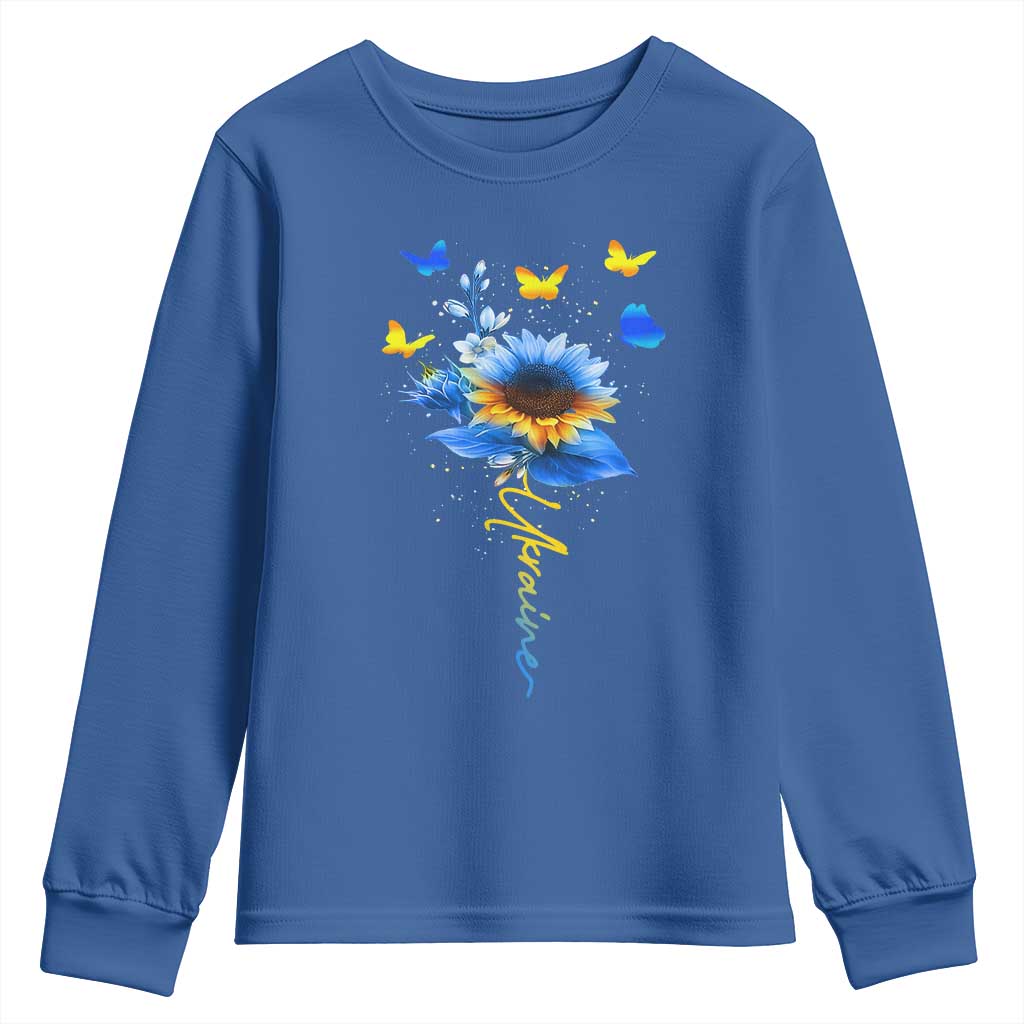 Sunflower Ukraine Flag Youth Sweatshirt Ukrainian Butterflies Flowers