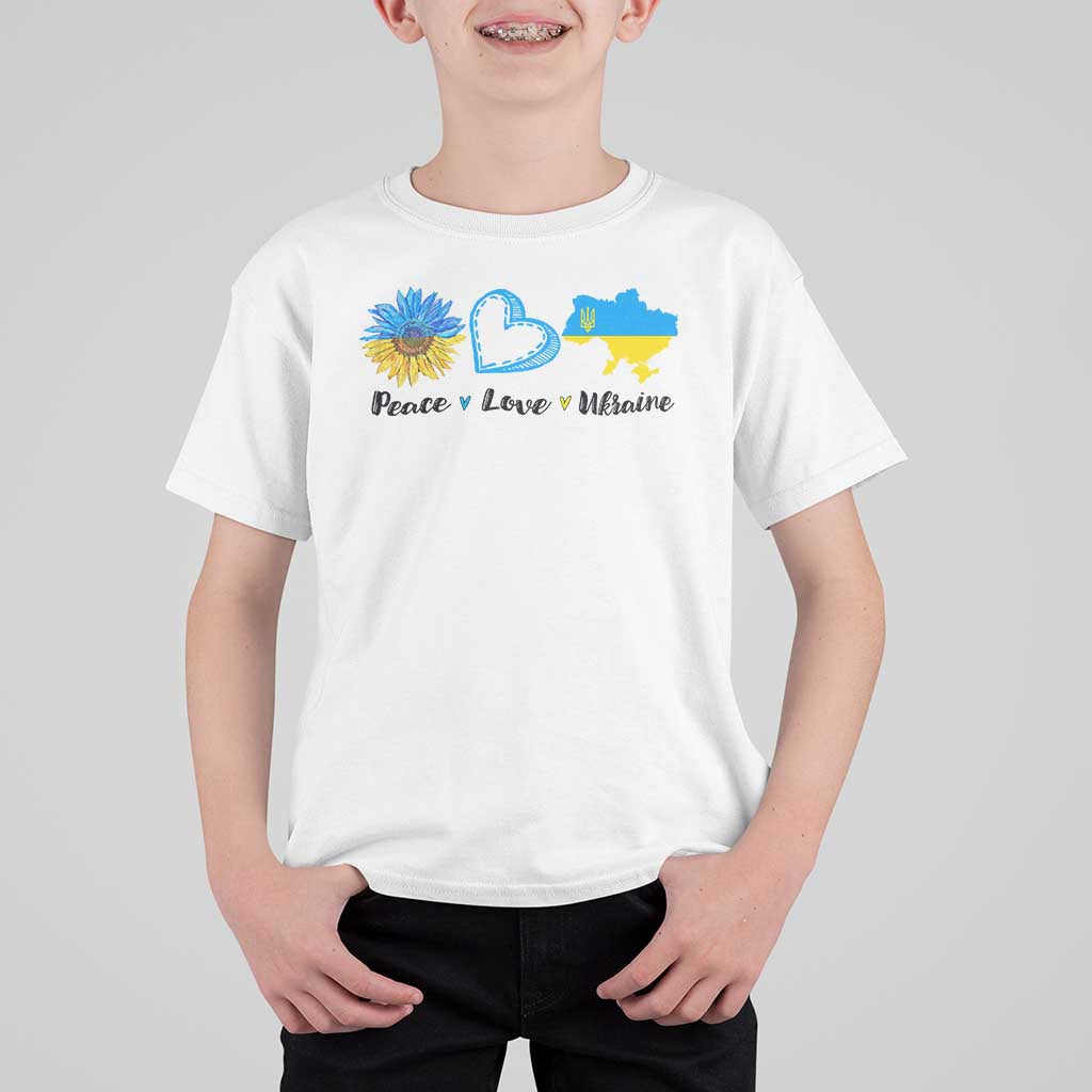 Peace Love Ukraine Sunflower Flag T Shirt For Kid