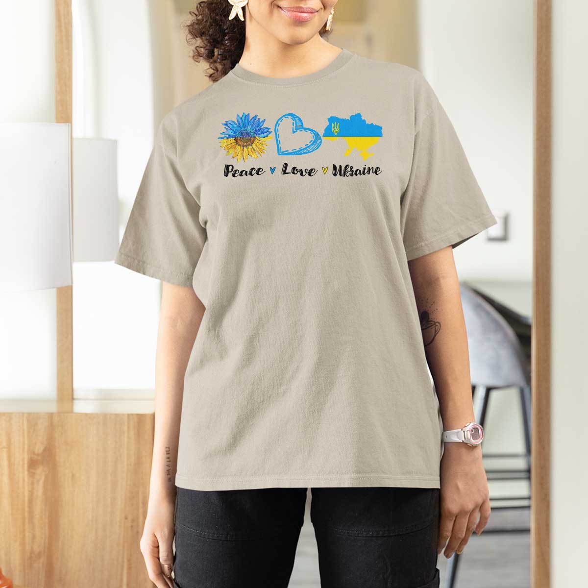 Peace Love Ukraine Sunflower Flag T Shirt For Women